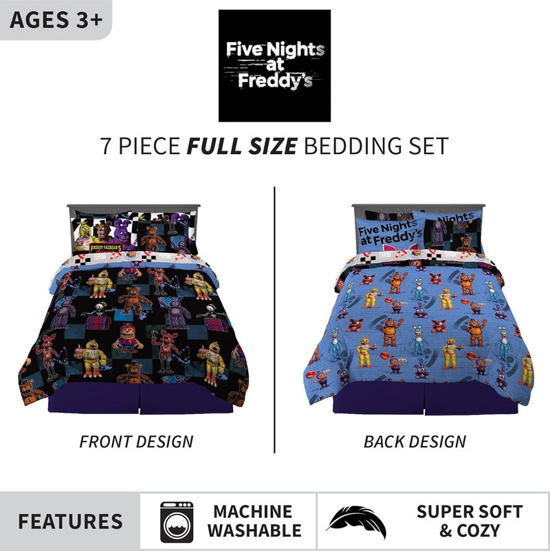 Franco Kids Bedding Super Soft Comforter and Sheet Set with Sham, 7 Piece Full Size, Five Nights At Freddy's - Image 3
